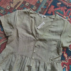 V-Neck Button Front Linen Blend Minidress NWT